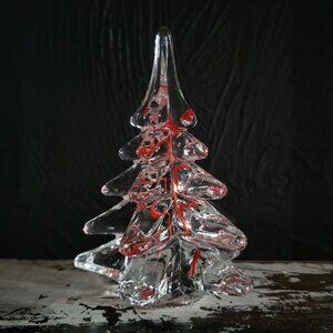 Vintage Glass Christmas Tree Clear And Red Glass Christmas Tree, 5 Inches *Chip